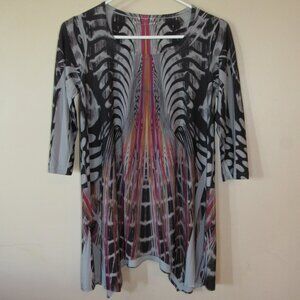 Sole Dione Studio Sublimation Print Handkerchief Hem Tunic Top Shirt sz S Artsy